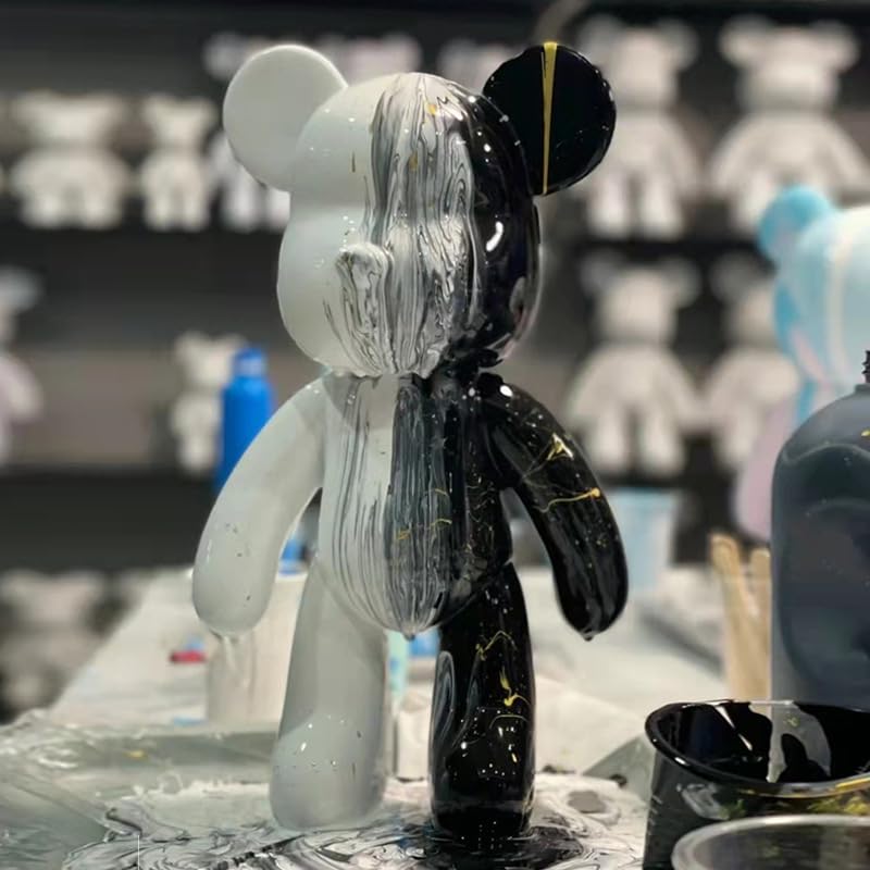 Coniuty DIY (Black+White+Gold  9 Inch) Fluid Bear + Bear Keychain Figure Paint Set for Creative Graffiti Art Multicolor Painting - Image 4